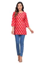 Women's Ikat Printed Cotton Kurti in White with Multicolor Pattern